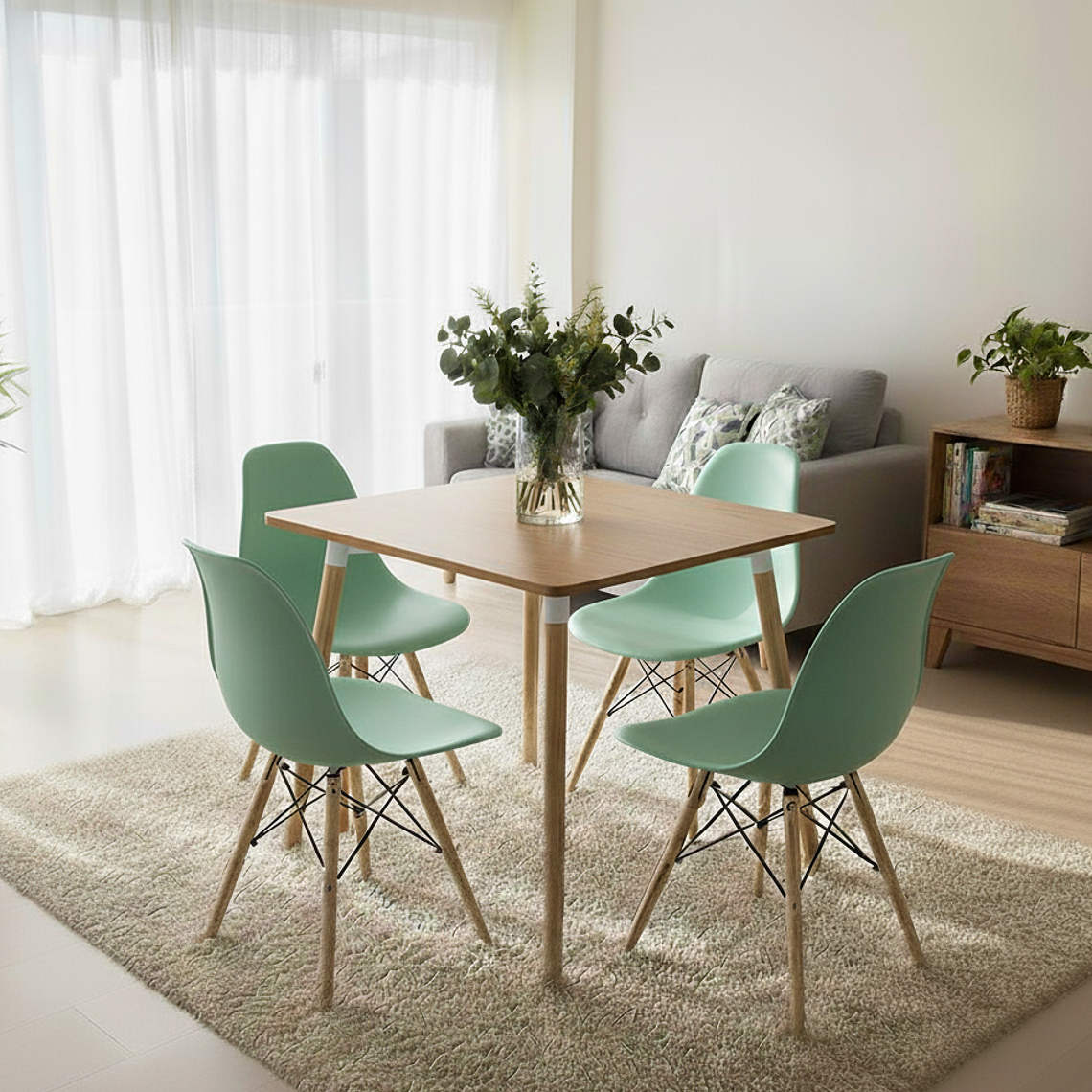 Comedor Mesa Cuadrada Melamina 80 x 80 + 4 Sillas Eames 3