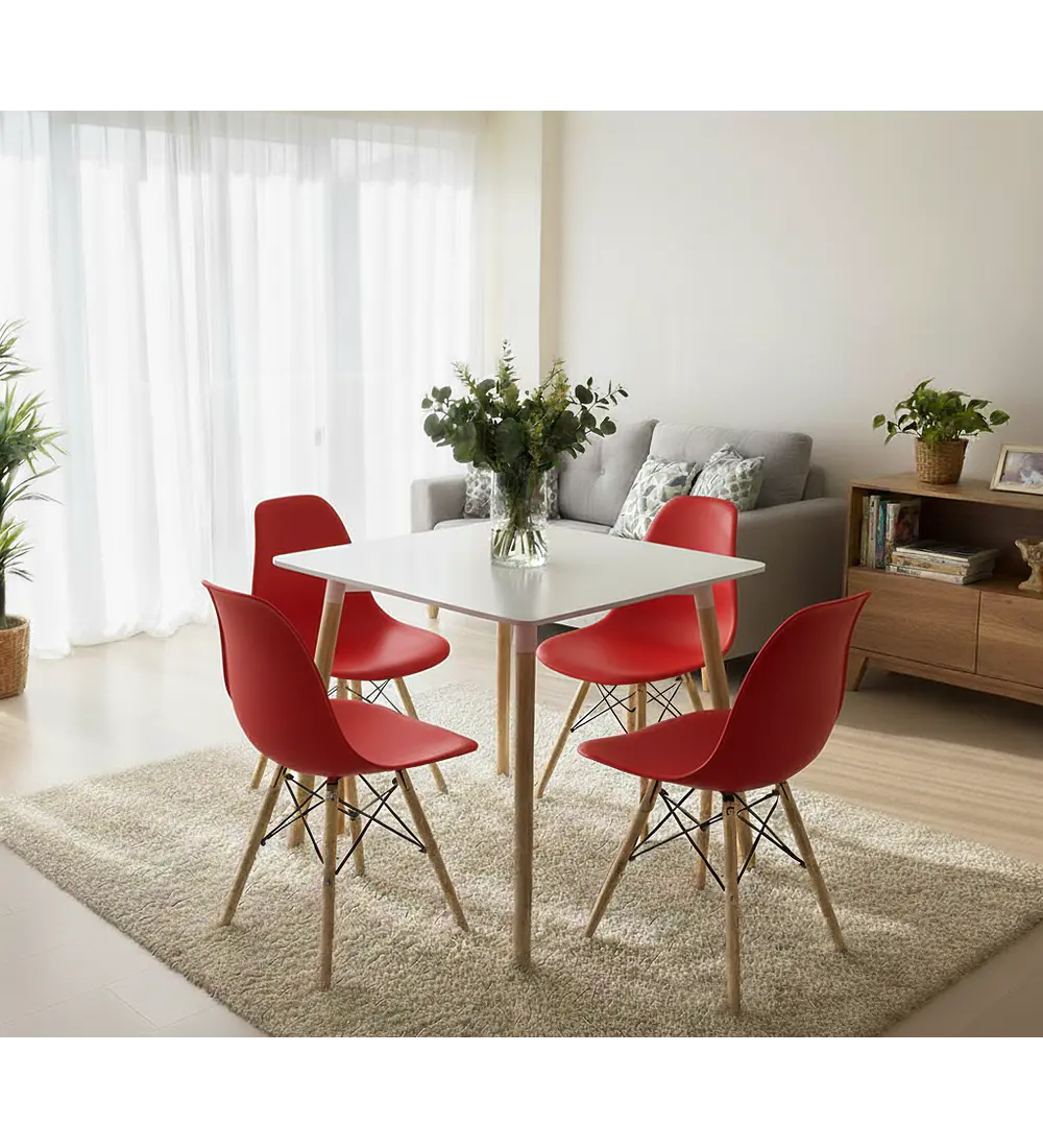 Comedor Mesa Cuadrada Melamina 80 x 80 + 4 Sillas Eames