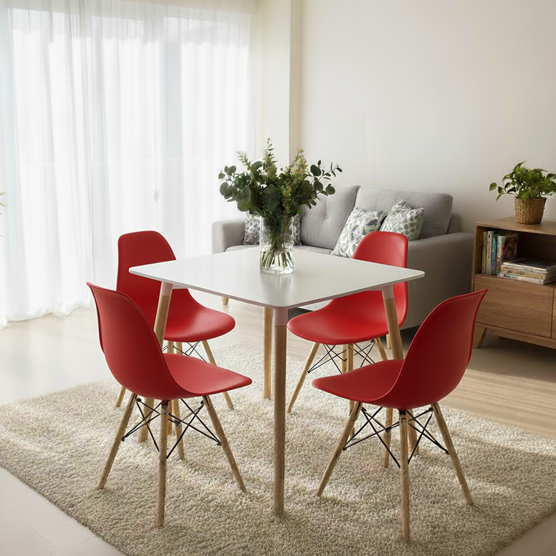 Comedor Mesa Cuadrada Melamina 80 x 80 + 4 Sillas Eames 4