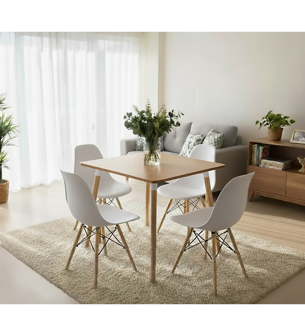 Comedor Mesa Cuadrada Melamina 80 x 80 + 4 Sillas Eames