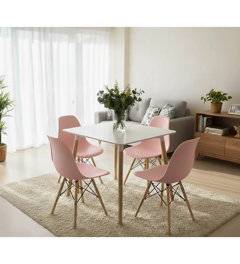 Comedor Mesa Cuadrada Melamina 80 x 80 + 4 Sillas Eames