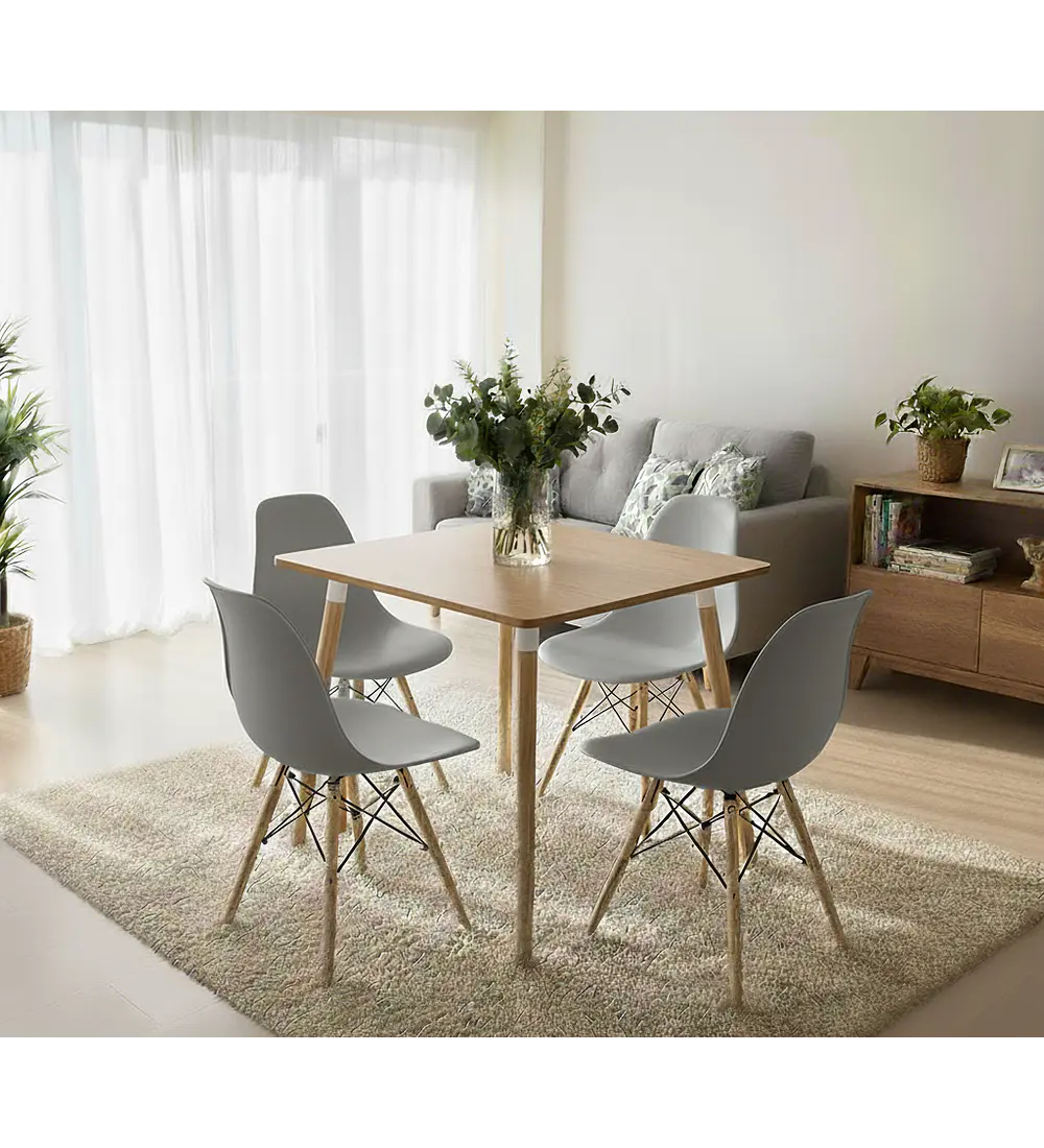 Comedor Mesa Cuadrada Melamina 80 x 80 + 4 Sillas Eames