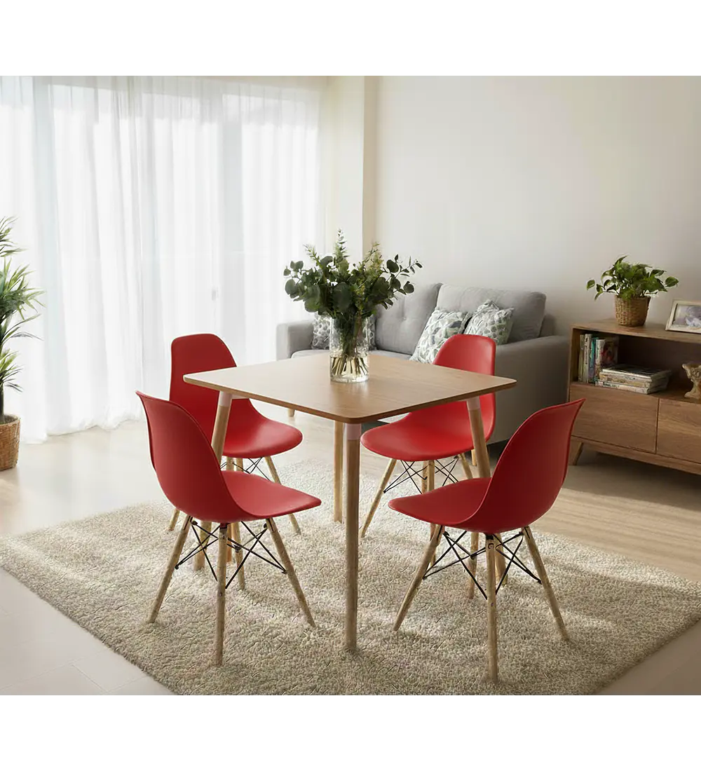 Comedor Mesa Cuadrada Melamina 80 x 80 + 4 Sillas Eames