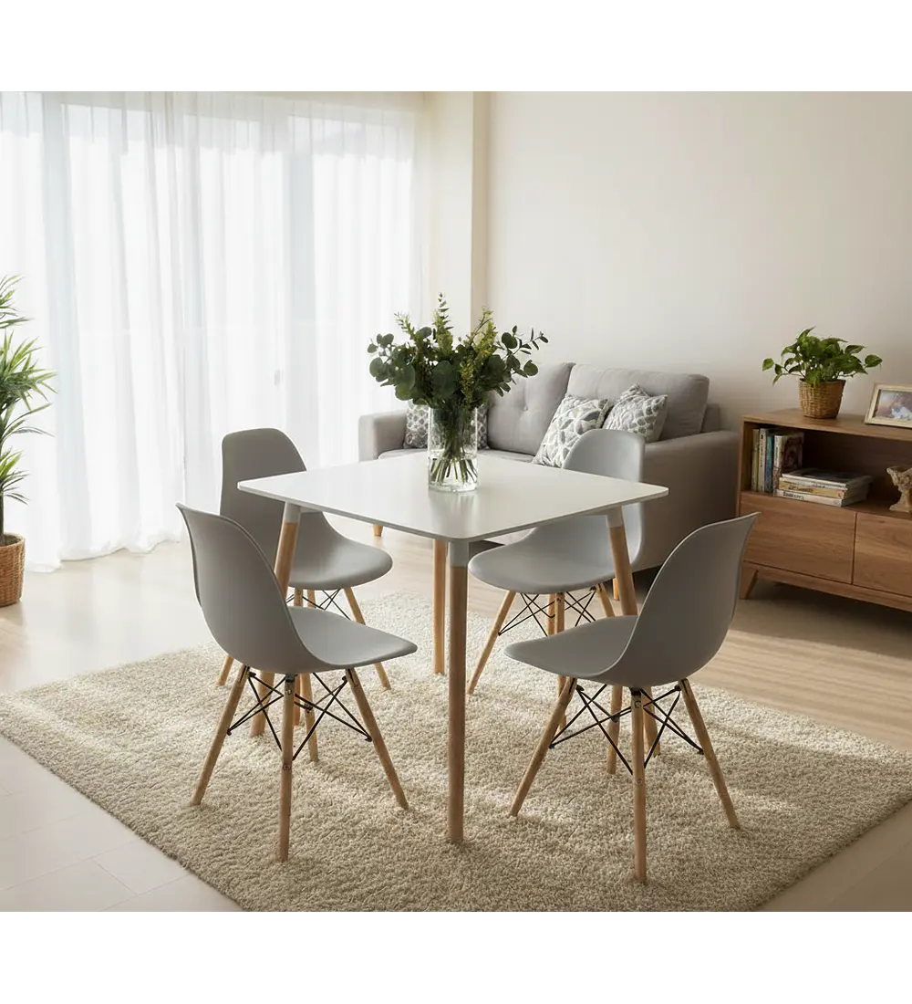 Comedor Mesa Cuadrada Melamina 80 x 80 + 4 Sillas Eames