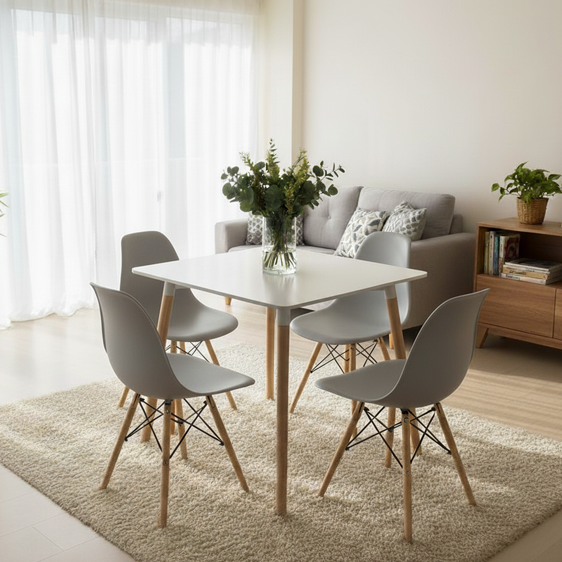 Comedor Mesa Cuadrada Melamina 80 x 80 + 4 Sillas Eames 11