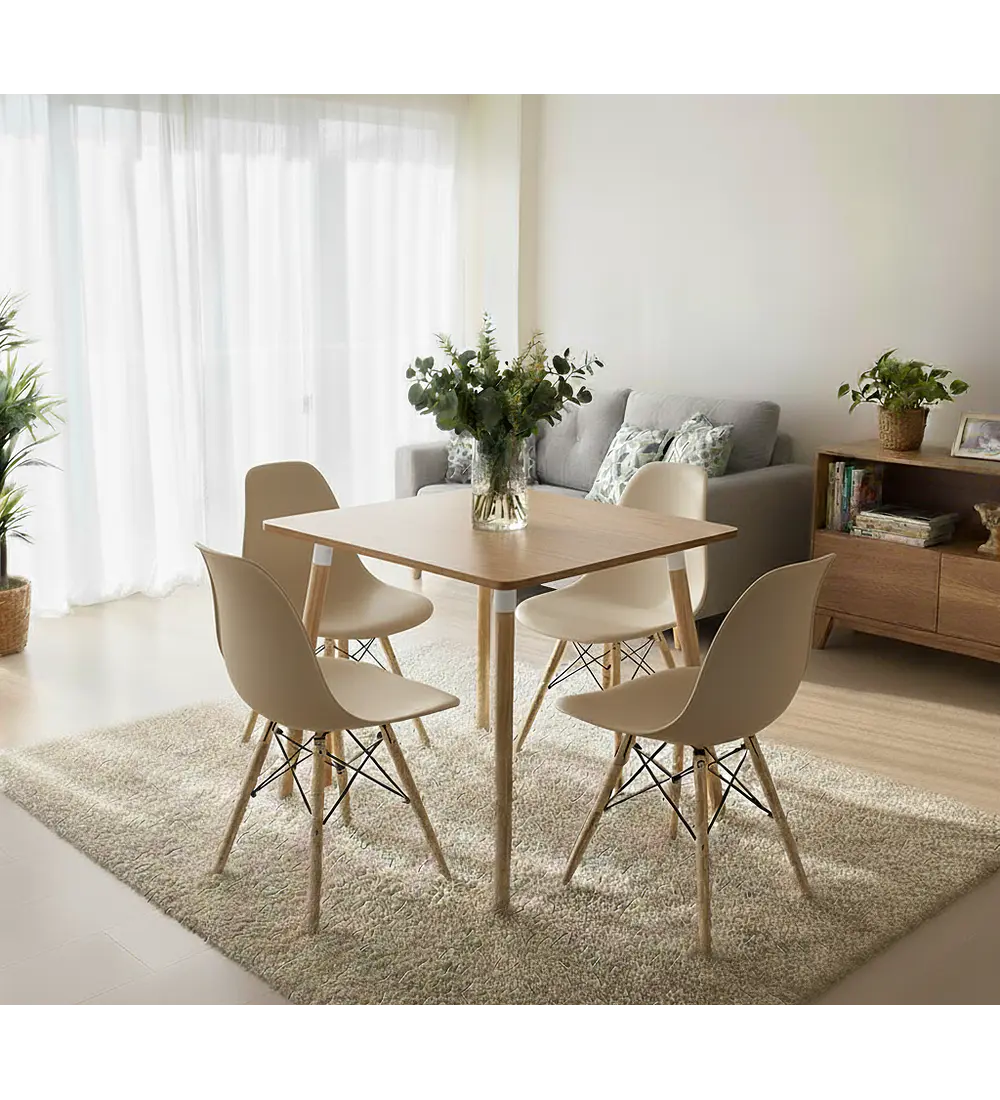 Comedor Mesa Cuadrada Melamina 80 x 80 + 4 Sillas Eames