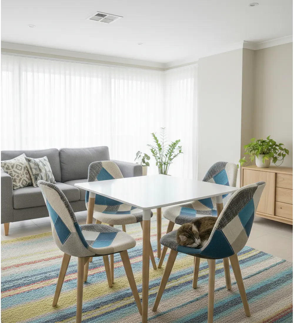 Comedor Mesa Cuadrada 80x80 + 4 Sillas Patchwork Wood 