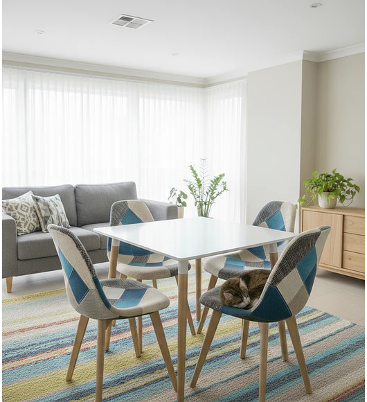 Comedor Mesa Cuadrada 80x80 + 4 Sillas Patchwork Wood 
