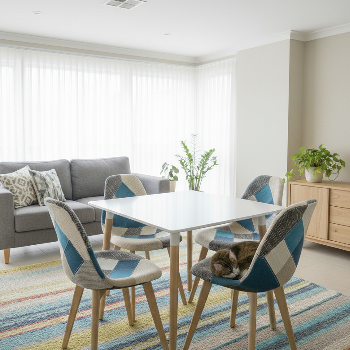 Comedor Mesa Cuadrada 80x80 + 4 Sillas Patchwork Wood  1