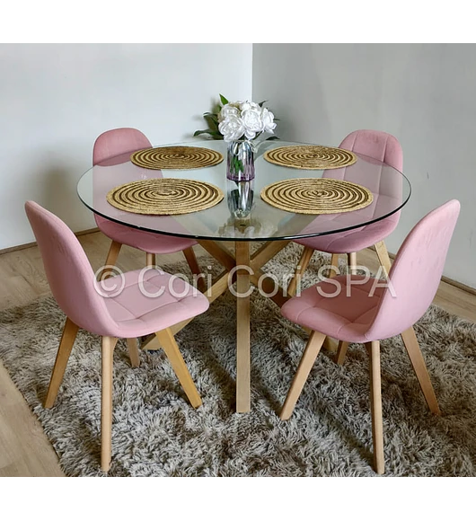Comedor Warwick 120cm + 4 Silla Capitonné Velvet 