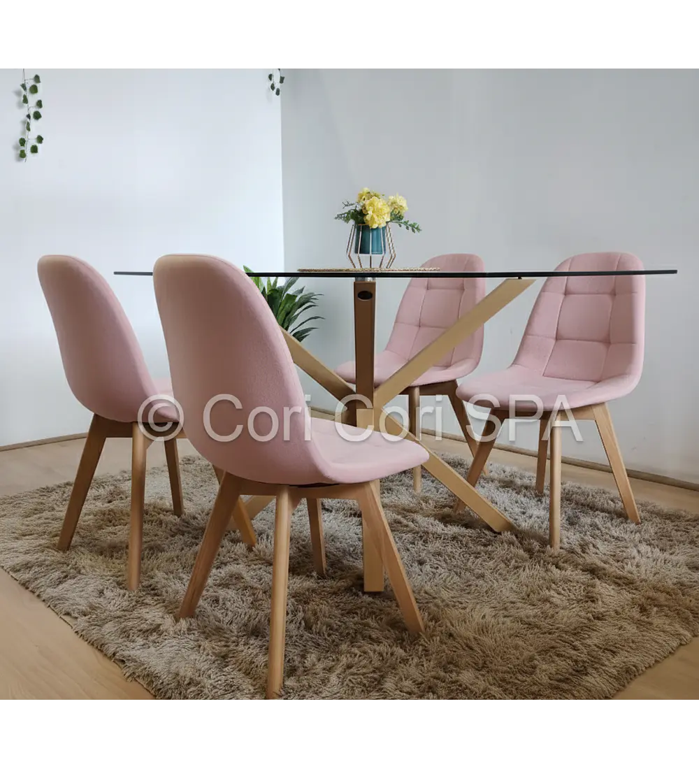 Comedor Madrid 140x90cms + 4 Sillas Capitonné Velvet