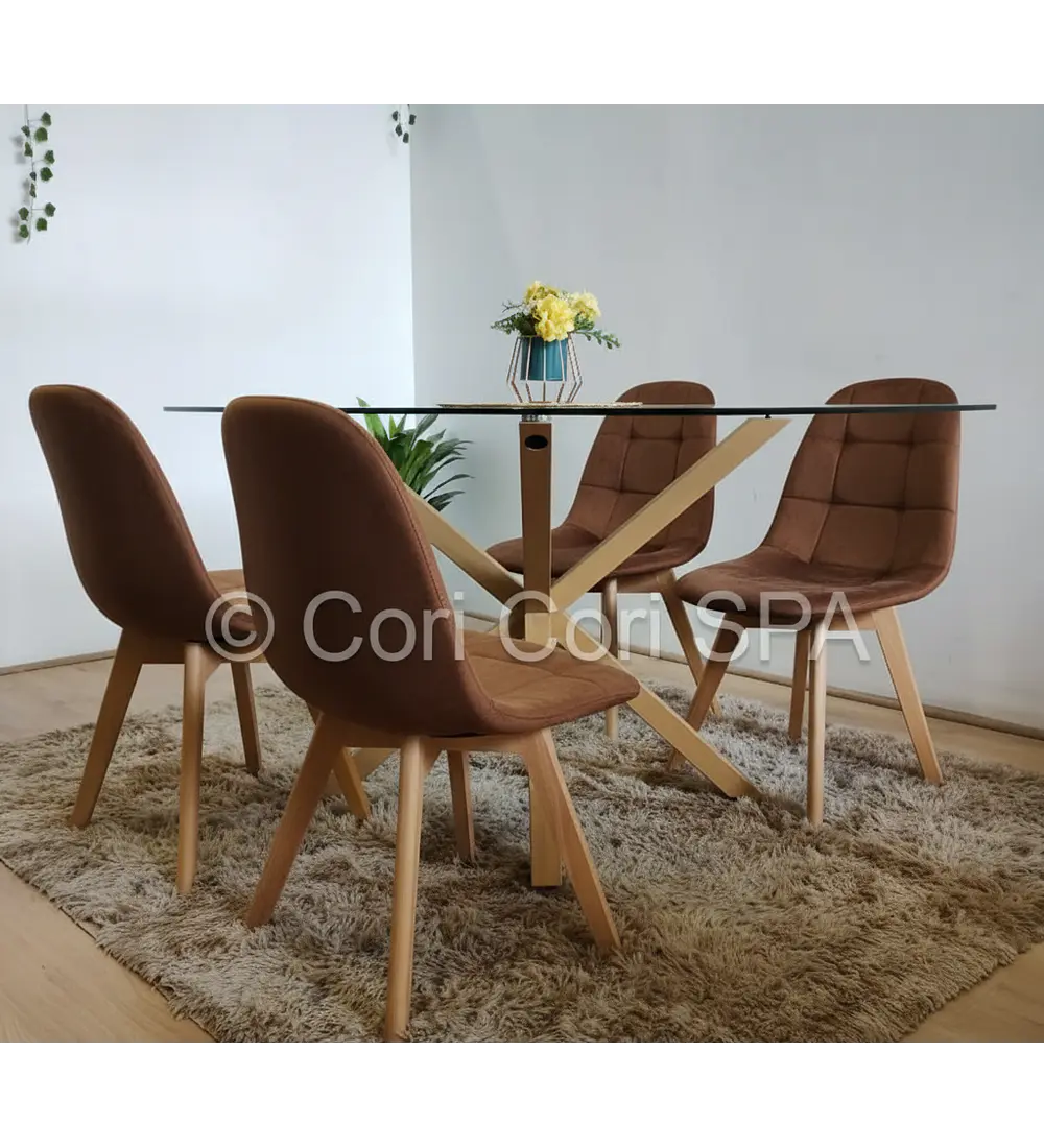 Comedor Madrid 140x90cms + 4 Sillas Capitonné Velvet