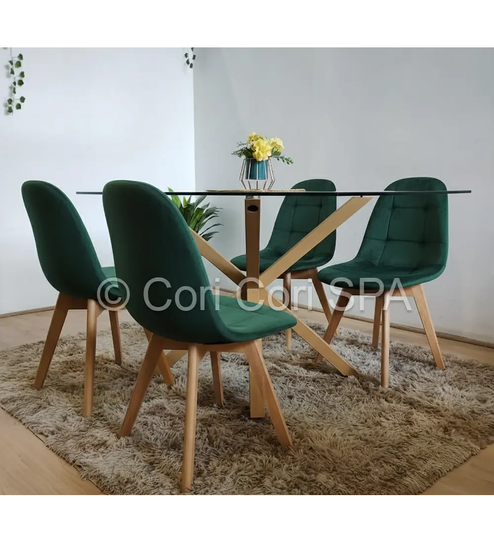 Comedor Madrid 140x90cms + 4 Sillas Capitonné Velvet