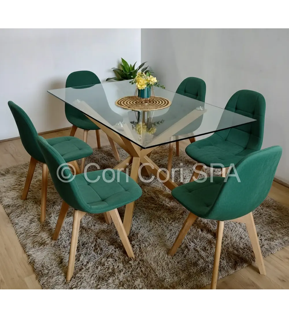 Comedor Madrid 140x80cms + 6 Sillas Capitonné Velvet 
