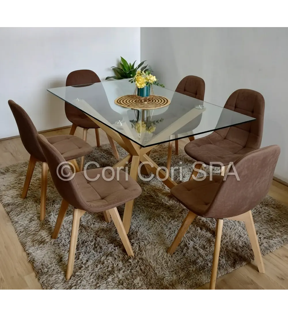 Comedor Madrid 140x80cms + 6 Sillas Capitonné Velvet 