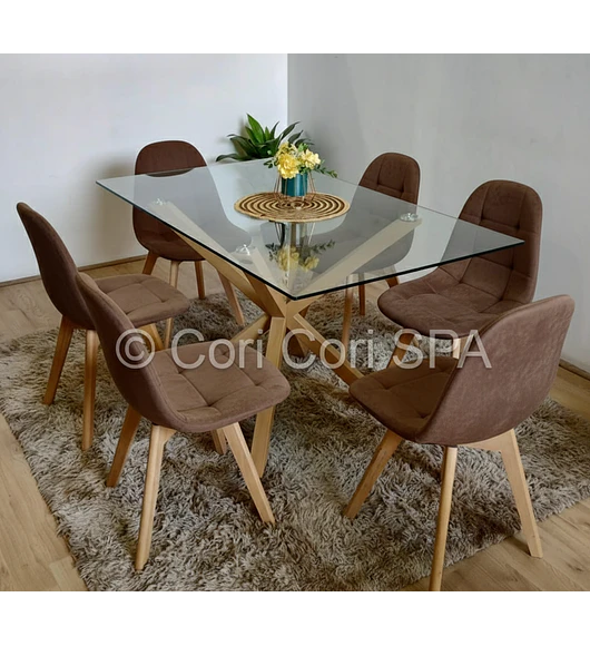 Comedor Madrid 140x80cms + 6 Sillas Capitonné Velvet 