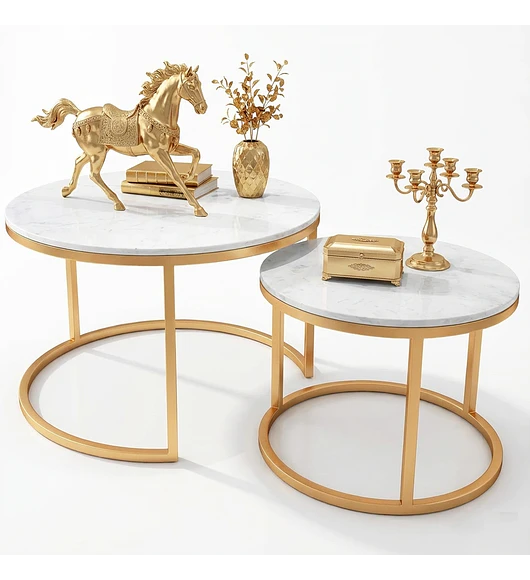 Mesa de Centro Anidada con Cubierta de Piedra Sinterizada (80 cm + 60 cm)
