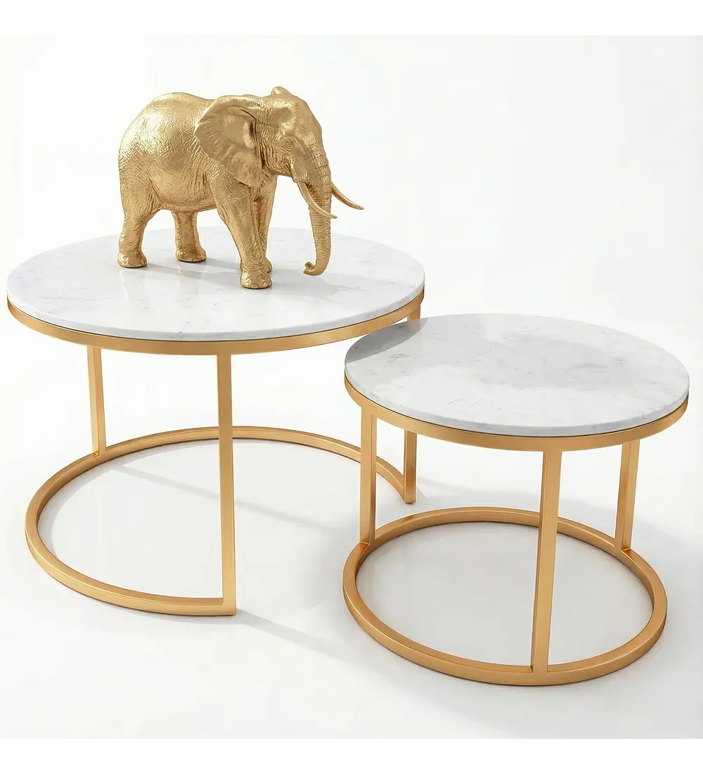 Mesa de Centro Anidada con Cubierta de Piedra Sinterizada (80 cm + 60 cm)