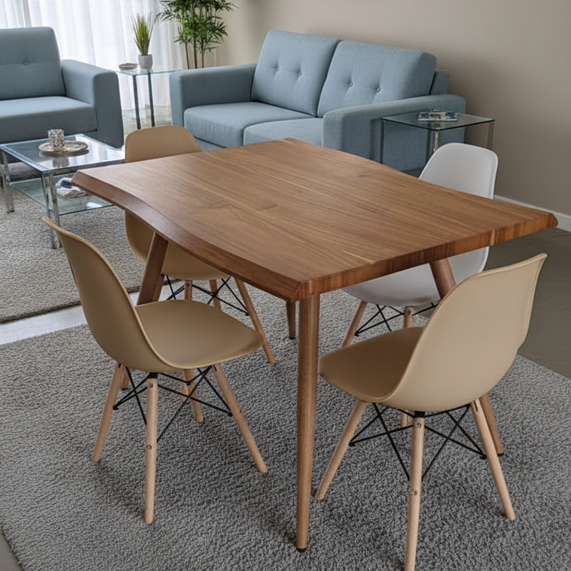 Mesa Rubi Rustica 120x80cms + 4 Silla Eames 2