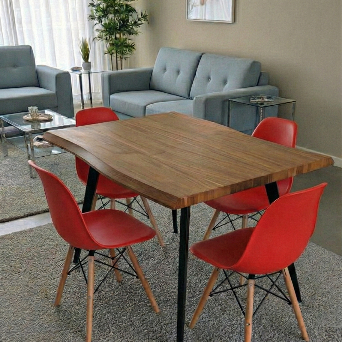 Mesa Rubi Rustica 120x80cms + 4 Silla Eames 8