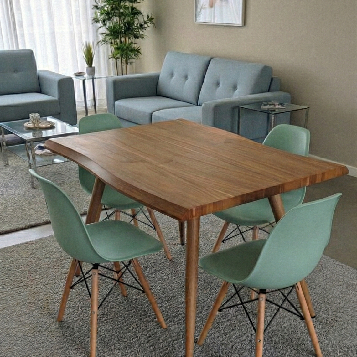 Mesa Rubi Rustica 120x80cms + 4 Silla Eames 9