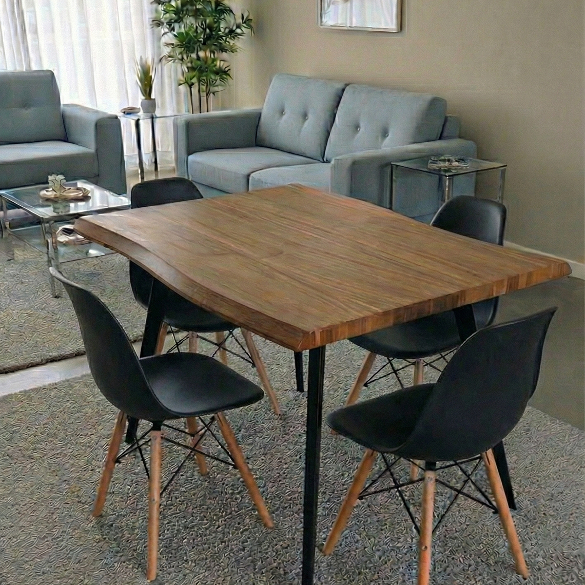 Mesa Rubi Rustica 120x80cms + 4 Silla Eames 16