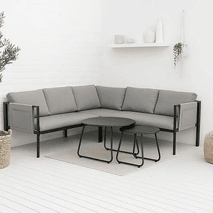 Set Soho 3 Sofás Esquineros Grises + 2 Mesas de Centro