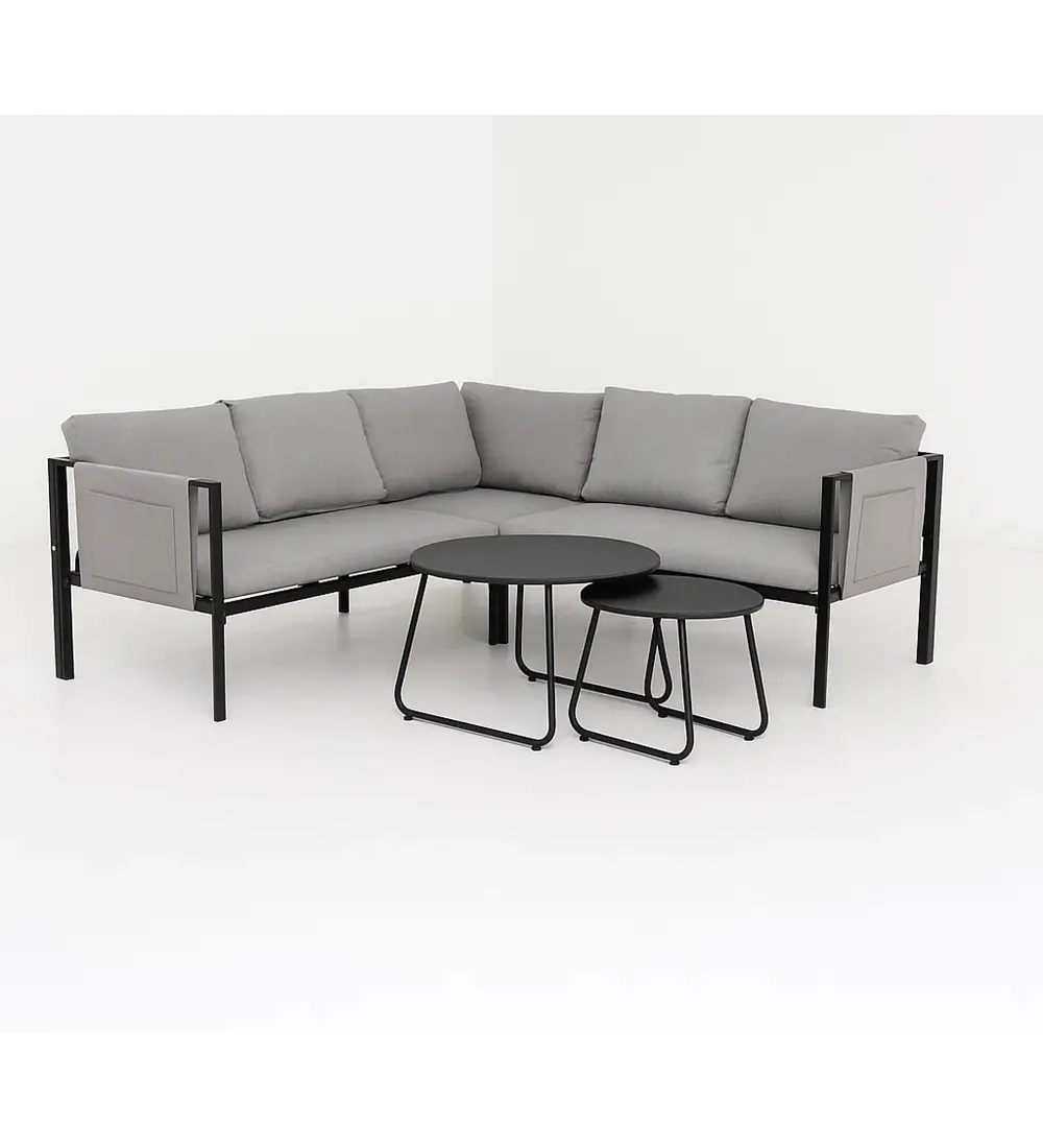 Set Soho 3 Sofás Esquineros Grises + 2 Mesas de Centro