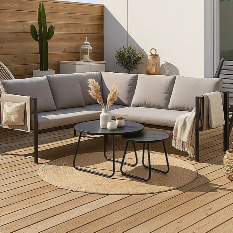 Set Soho 3 Sofás Esquineros Grises + 2 Mesas de Centro 3