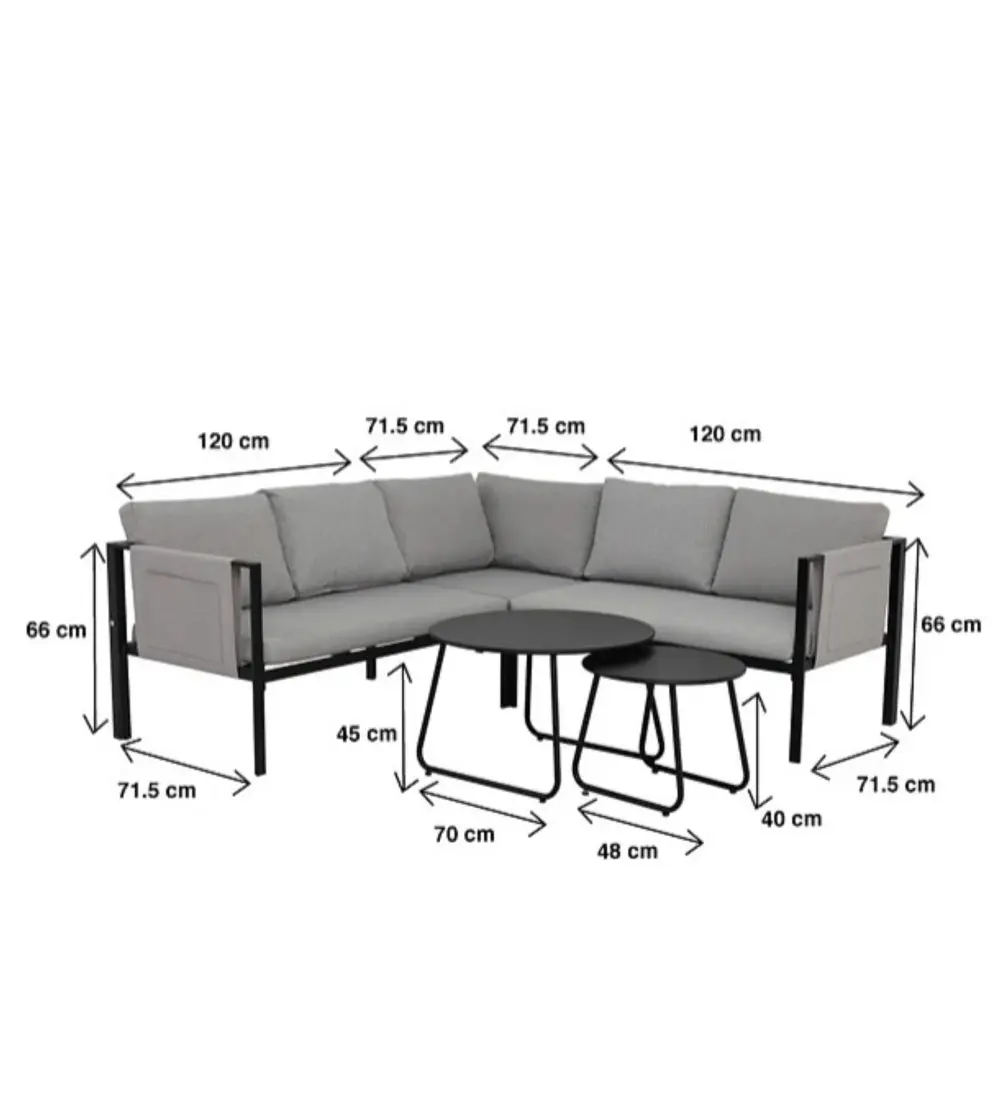 Set Soho 3 Sofás Esquineros Grises + 2 Mesas de Centro