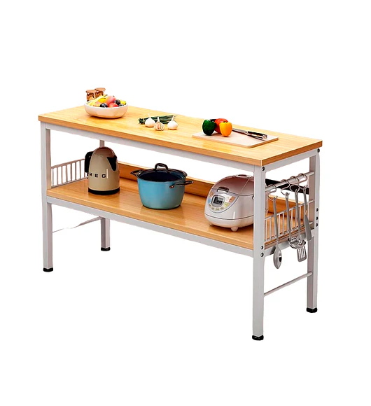 Mesa de Cocina Organizadora 2 Niveles Metal y Madera Clara - Blanca