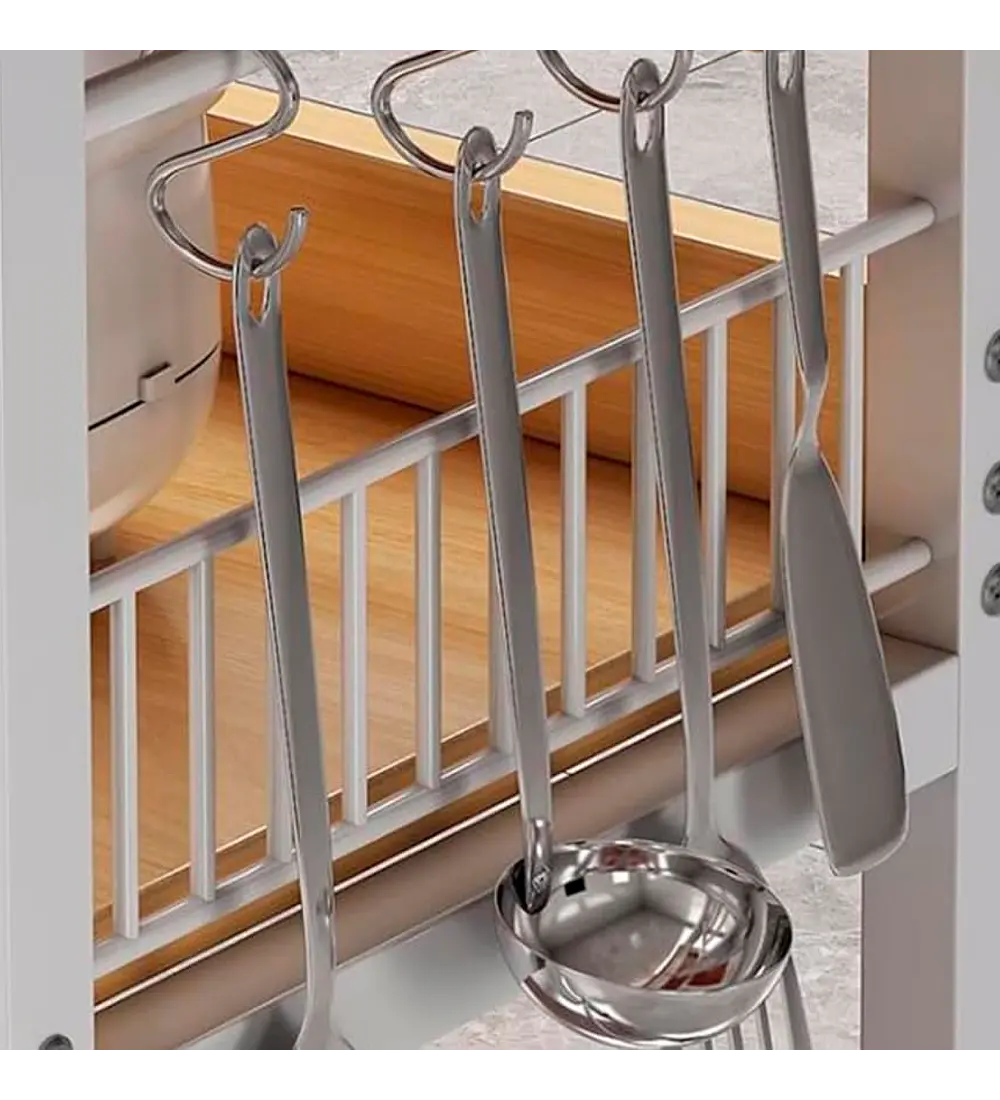 Mesa de Cocina Organizadora 2 Niveles Metal y Madera Clara - Blanca