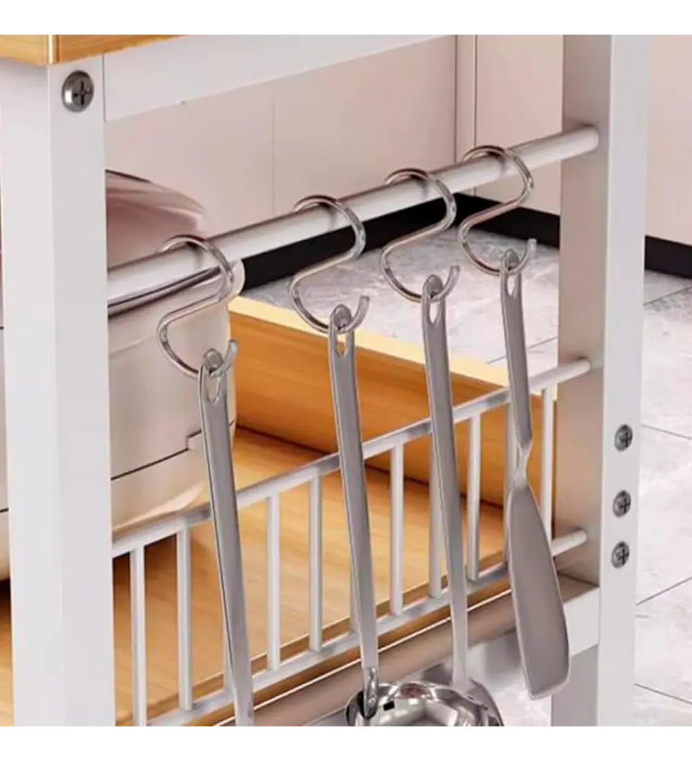 Mesa de Cocina Organizadora 2 Niveles Metal y Madera Clara - Blanca