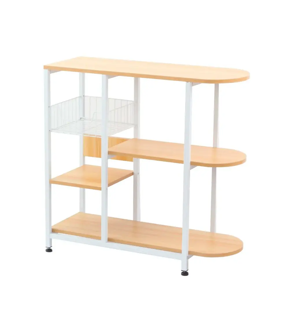 Mesa Lateral para Cocina de Organización 3 Niveles Madera Clara - Blanca