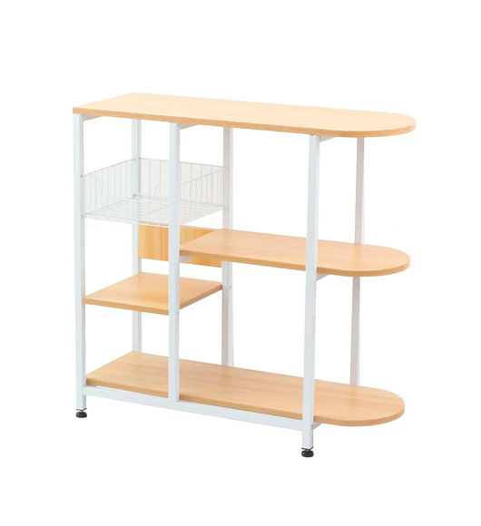 Mesa Lateral para Cocina de Organización 3 Niveles Madera Clara - Blanca