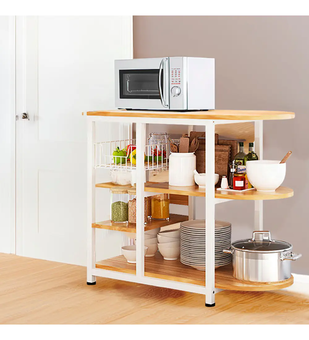 Mesa Lateral para Cocina de Organización 3 Niveles Madera Clara - Blanca