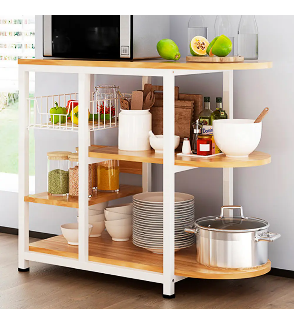 Mesa Lateral para Cocina de Organización 3 Niveles Madera Clara - Blanca