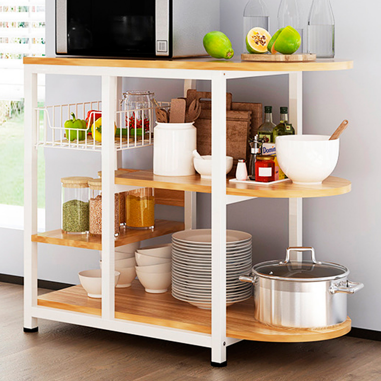 Mesa Lateral para Cocina de Organización 3 Niveles Madera Clara - Blanca 5