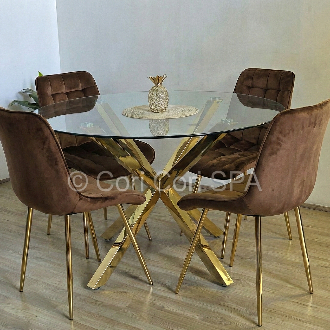 Comedor Warwick Dorada 120cm + 4 Sillas Capitonne Top Gold 4