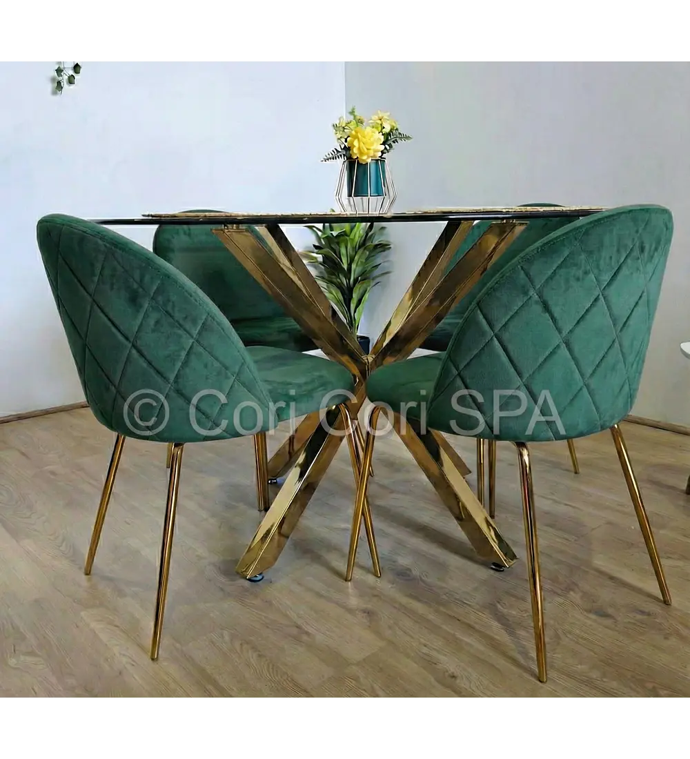 Comedor Warwick Dorada 120cm + 4 Sillas Bread Gold 