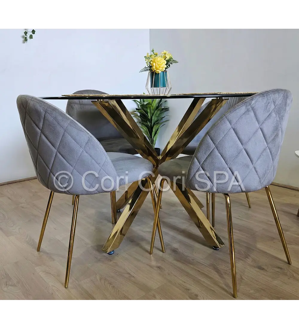 Comedor Warwick Dorada 120cm + 4 Sillas Bread Gold 