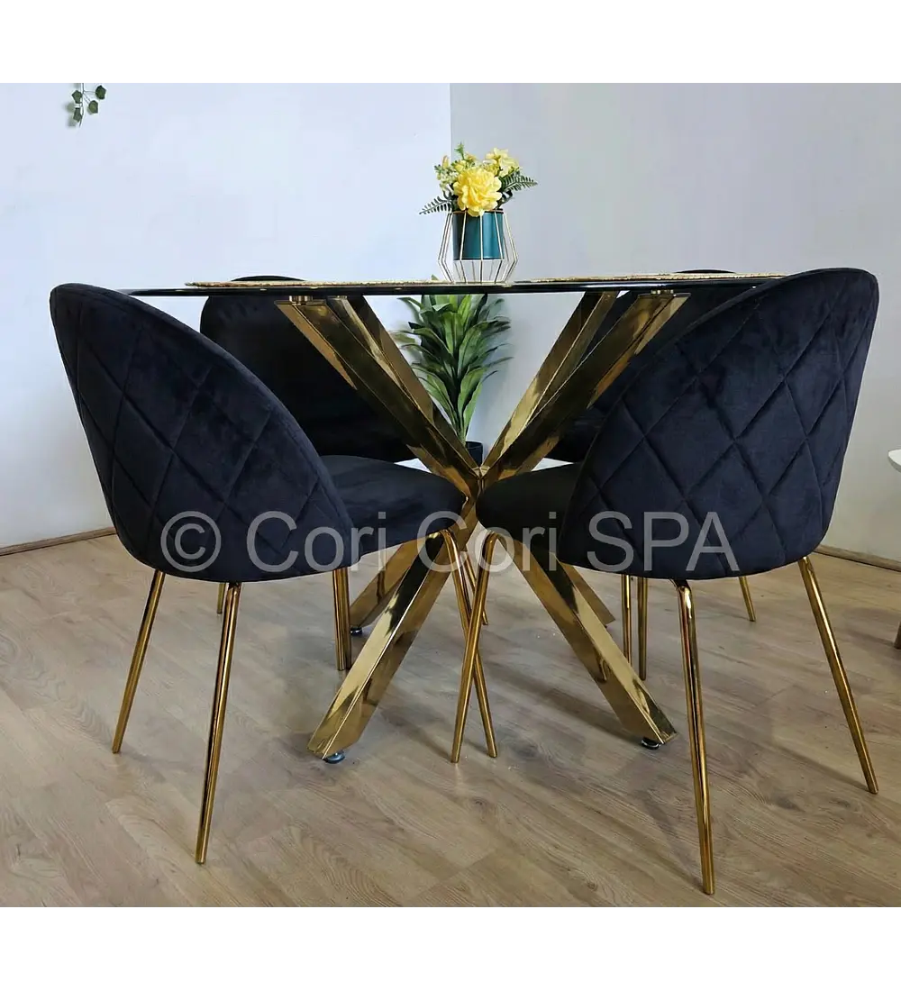 Comedor Warwick Dorada 120cm + 4 Sillas Bread Gold 