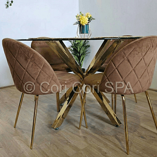 Comedor Warwick Dorada 120cm + 4 Sillas Bread Gold 