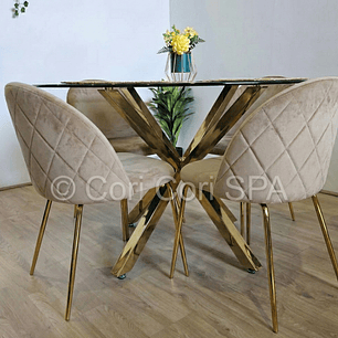 Comedor Warwick Dorada 120cm + 4 Sillas Bread Gold 