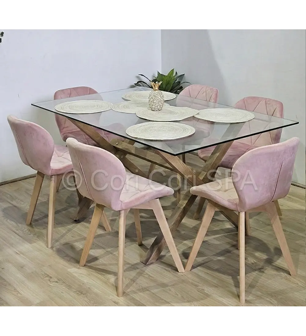 Comedor Medlock 140x90cm + 6 Sillas Mariposa Velvet 
