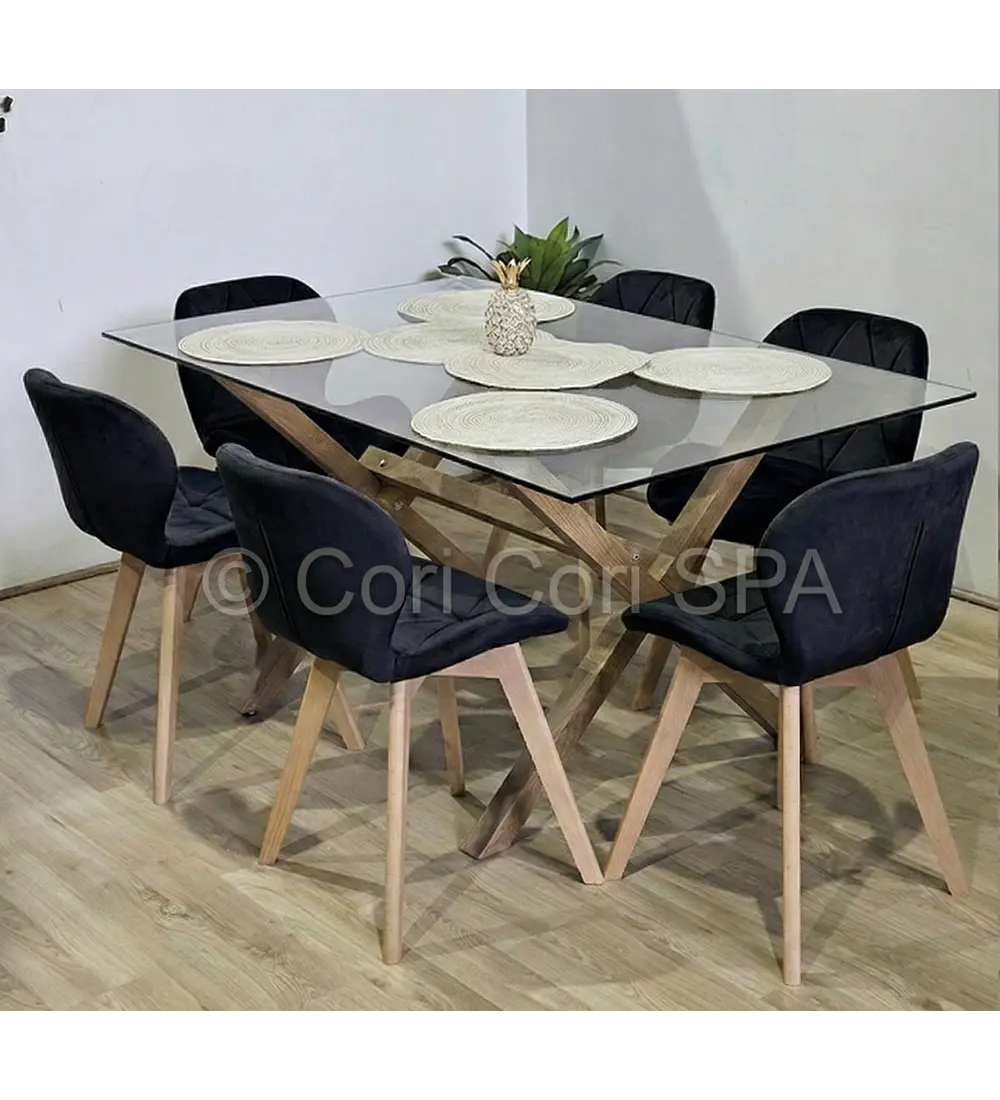 Comedor Medlock 140x90cm + 6 Sillas Mariposa Velvet 