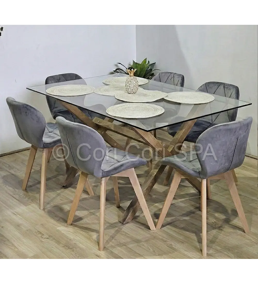 Comedor Medlock 140x90cm + 6 Sillas Mariposa Velvet 