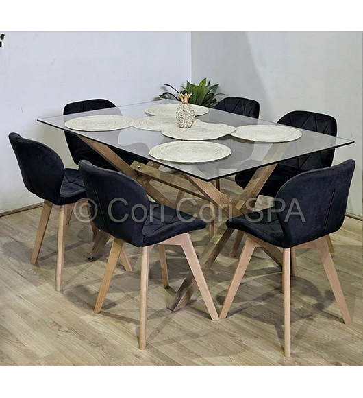 Comedor Medlock 140x90cm + 6 Sillas Mariposa Velvet 