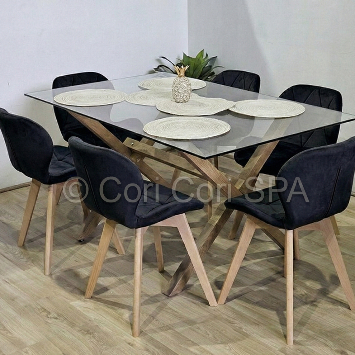 Comedor Medlock 140x90cm + 6 Sillas Mariposa Velvet  1