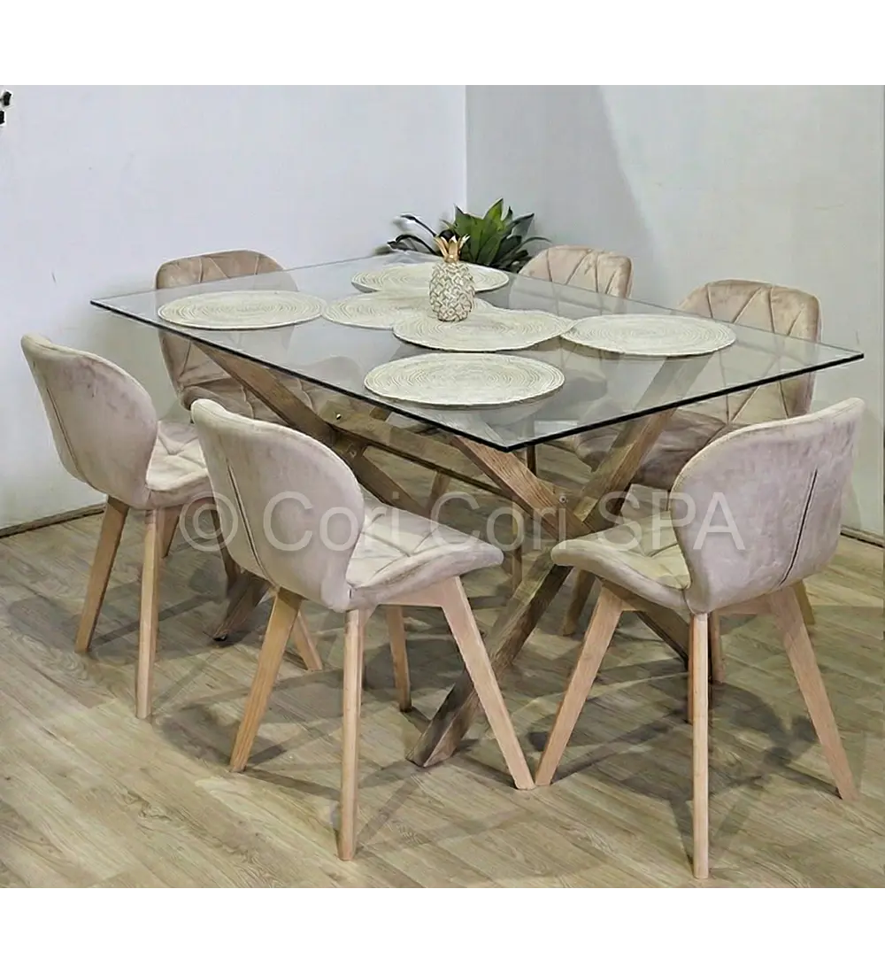 Comedor Medlock 140x90cm + 6 Sillas Mariposa Velvet 